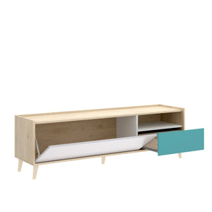 Mobile porta TV Dmill, Credenza bassa da soggiorno, Madia da salotto per televisione, 155x43h47 cm, Rovere e Bianco