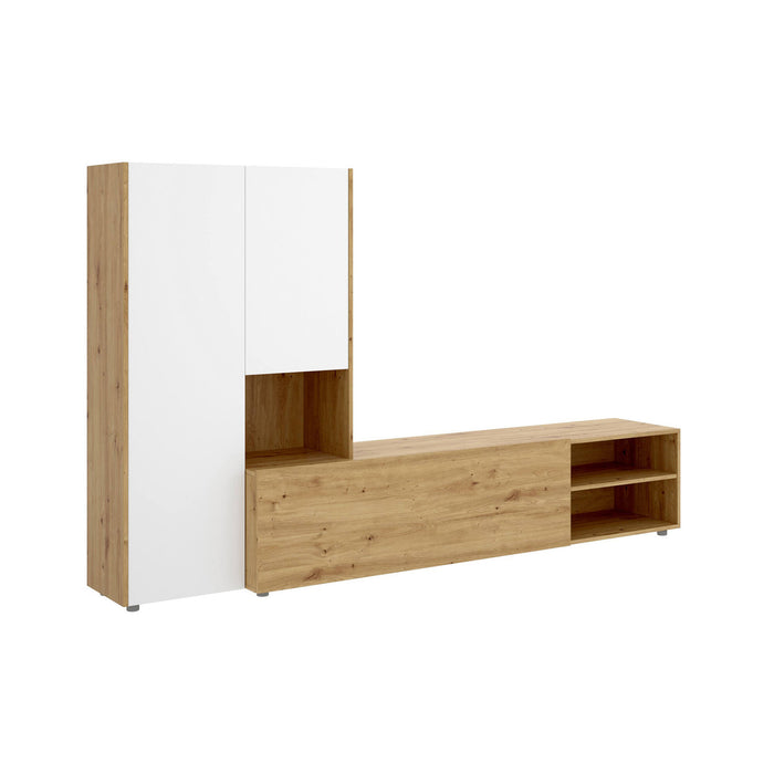 Parete attrezzata Daaquis, Set da soggiorno porta TV, Mobile salotto multiuso, 227x40h141 cm, Rovere Nodi e Bianco