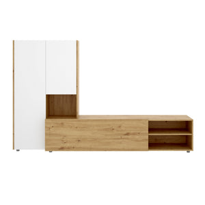 Parete attrezzata Daaquis, Set da soggiorno porta TV, Mobile salotto multiuso, 227x40h141 cm, Rovere Nodi e Bianco