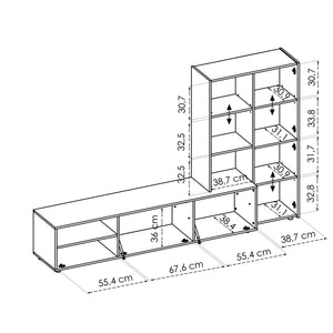 Parete attrezzata Daaquis, Set da soggiorno porta TV, Mobile salotto multiuso, 227x40h141 cm, Rovere Nodi e Bianco