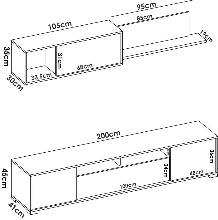 Parete attrezzata Dfalcon, Set da soggiorno porta TV, Mobile salotto multiuso, 200x41h180 cm, Bianco e Antracite