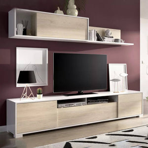 Parete attrezzata Dfalcon, Set da soggiorno porta TV, Mobile salotto multiuso, 200x41h180 cm, Rovere e Bianco