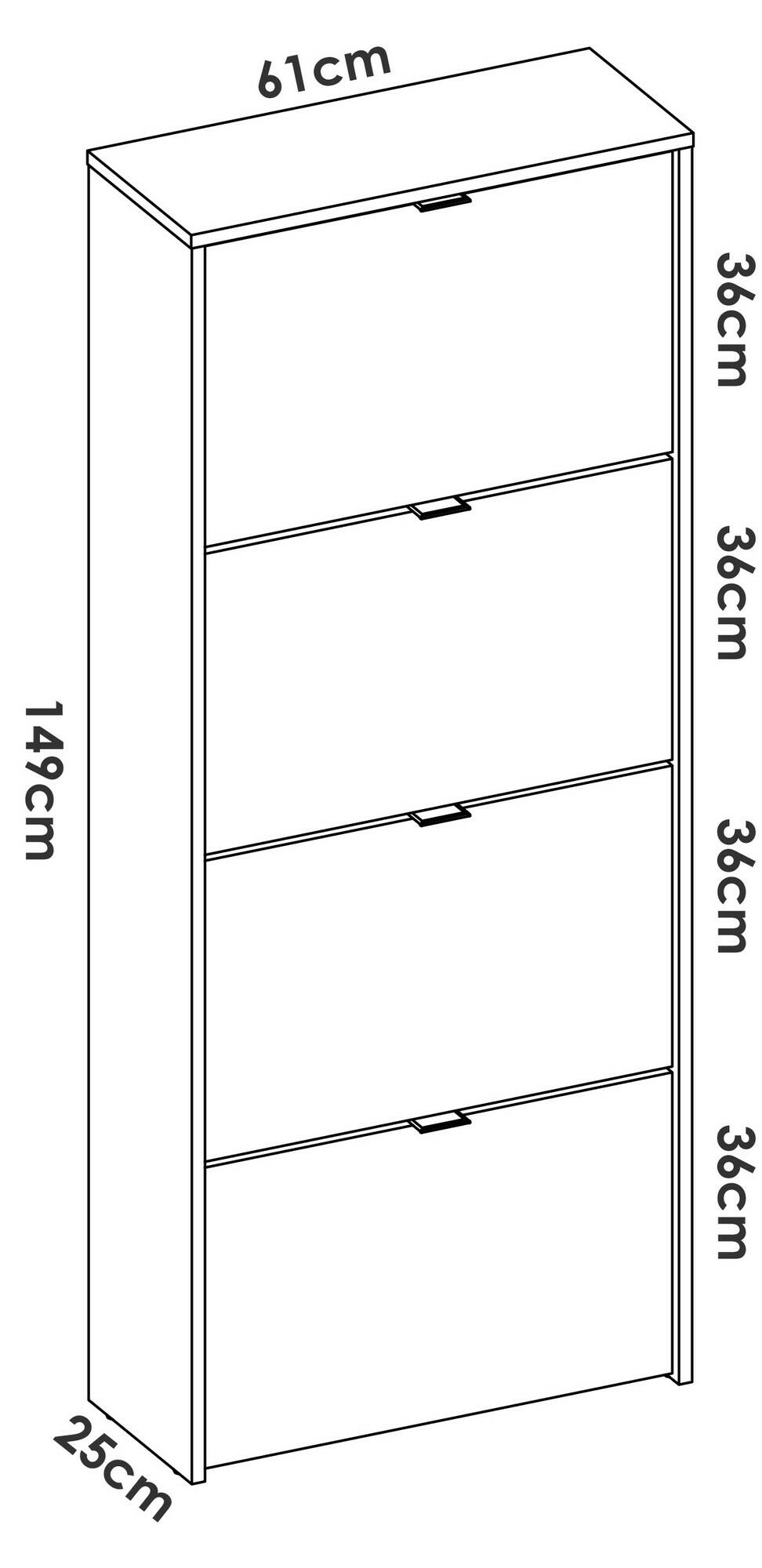 Scarpiera Dmurie, Portascarpe salvaspazio da ingresso, Mobiletto porta scarpe a 4 ante a ribalta, 61x25h149 cm, Rovere