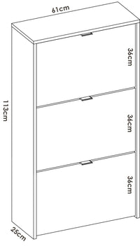 Scarpiera Dmurr, Portascarpe salvaspazio da ingresso, Mobiletto porta scarpe a 3 ante a ribalta, 61x25h113 cm, Bianco