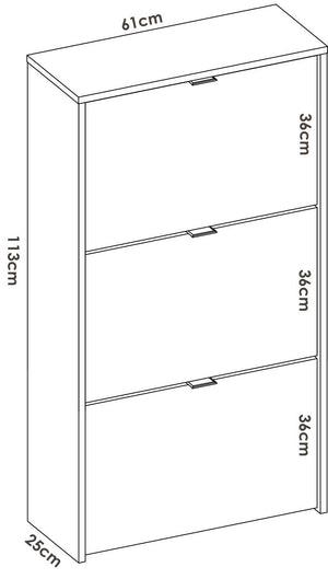 Scarpiera Dmurr, Portascarpe salvaspazio da ingresso, Mobiletto porta scarpe a 3 ante a ribalta, 61x25h113 cm, Bianco