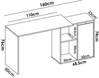 Scrivania Ddanz, Scrittoio multiposizione da ufficio o cameretta, Tavolo da studio angolare con 1 anta, 121x79h76 cm, Bianco