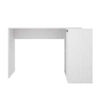 Scrivania Ddanz, Scrittoio multiposizione da ufficio o cameretta, Tavolo da studio angolare con 1 anta, 121x79h76 cm, Bianco