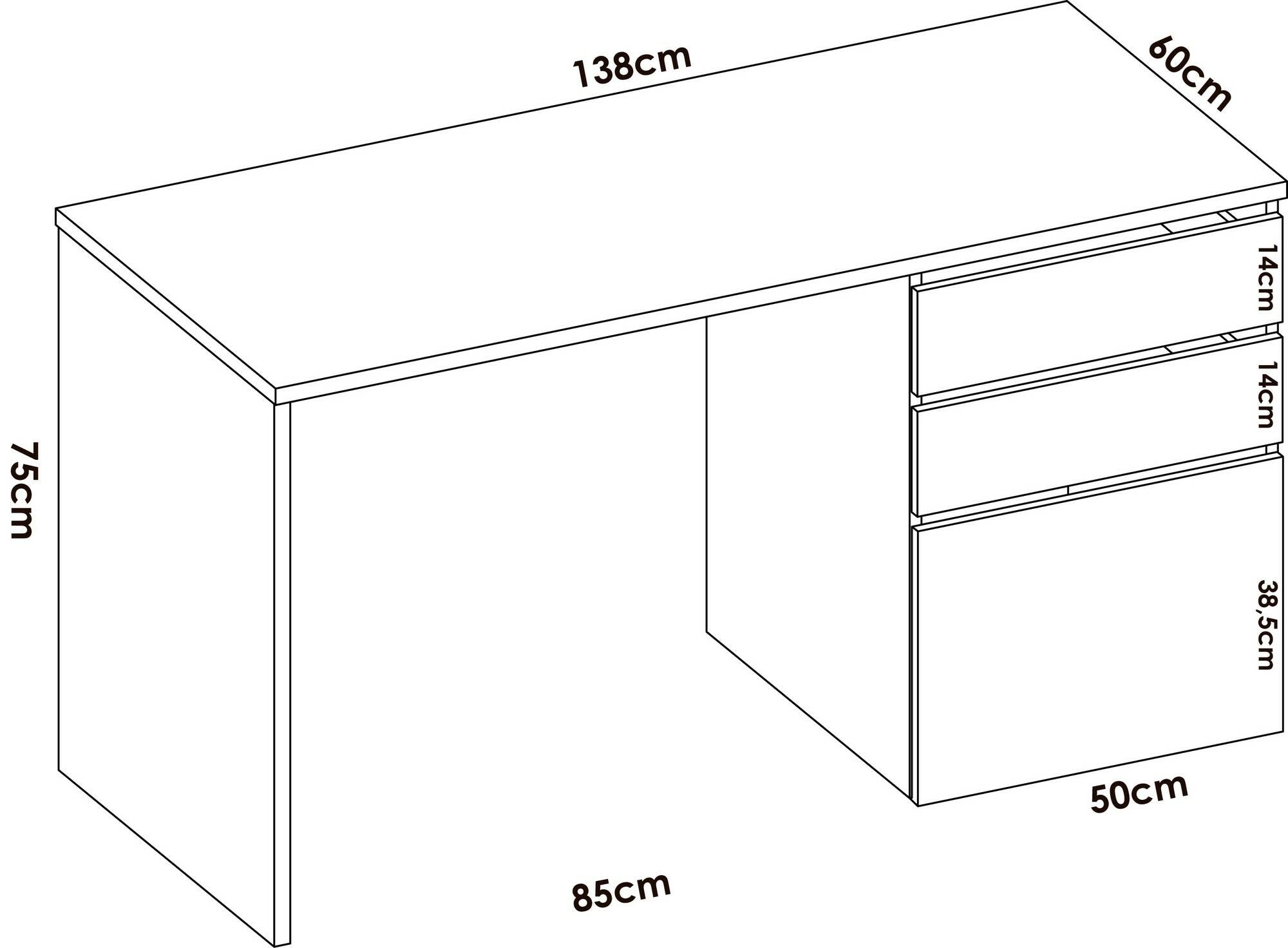 Scrivania Dgabbi, Scrittoio multiuso da ufficio o cameretta, Tavolo da studio lineare con 2 cassetti e 1 anta, 139x60h75 cm, Bianco