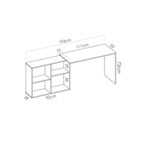 Scrivania Dkea, Scrittoio multiposizione da ufficio o cameretta, Tavolo da studio angolare con scaffali, 121x96h74 cm, Rovere