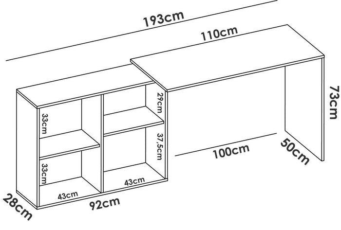 Scrivania Dkea, Scrittoio multiposizione da ufficio o cameretta, Tavolo da studio angolare con scaffali, 121x96h74 cm, Rovere