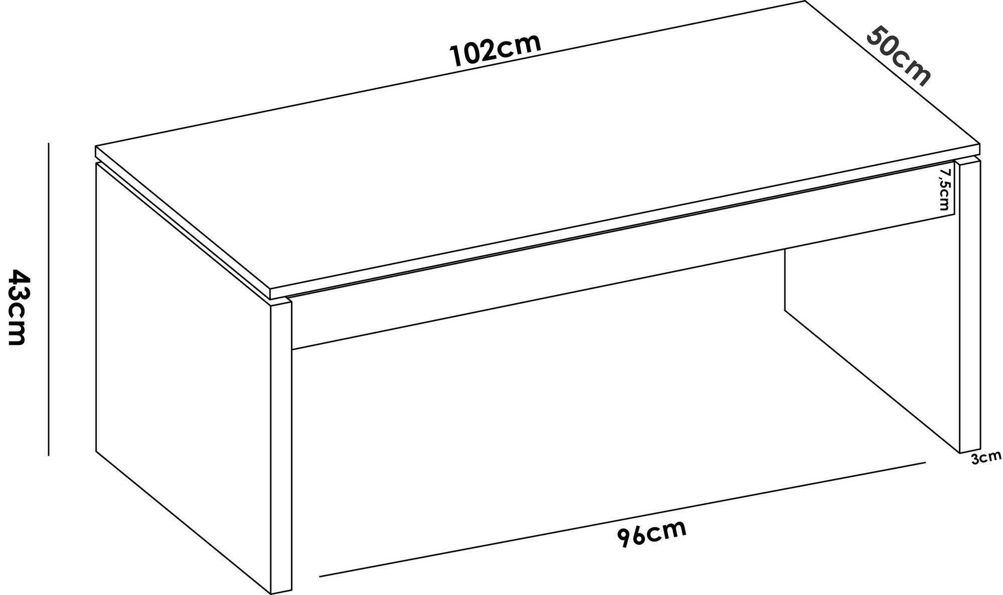 Tavolino da salotto Dburgi, Porta riviste da soggiorno con vano portaoggetti, Tavolo basso da caffè elevabile, 102x50h43 cm, Rovere Nodi