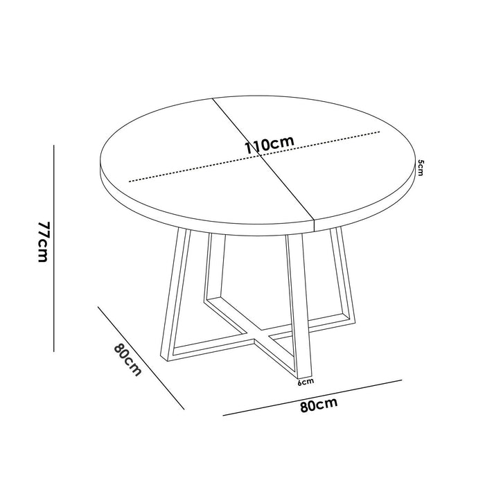 Tavolo allungabile Dazz, Consolle estensibile rotondo, Tavolo da pranzo multiuso ovale, 110/158x110h77 cm, Rovere Nodi