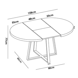 Tavolo allungabile Dazz, Consolle estensibile rotondo, Tavolo da pranzo multiuso ovale, 110/158x110h77 cm, Rovere Nodi