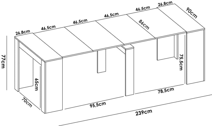 Tavolo allungabile Dbiragh, Tavolo da pranzo multiuso, Consolle estensibile multiposizione con porta allunghe incluso, 54/239x90h77 cm, Bianco