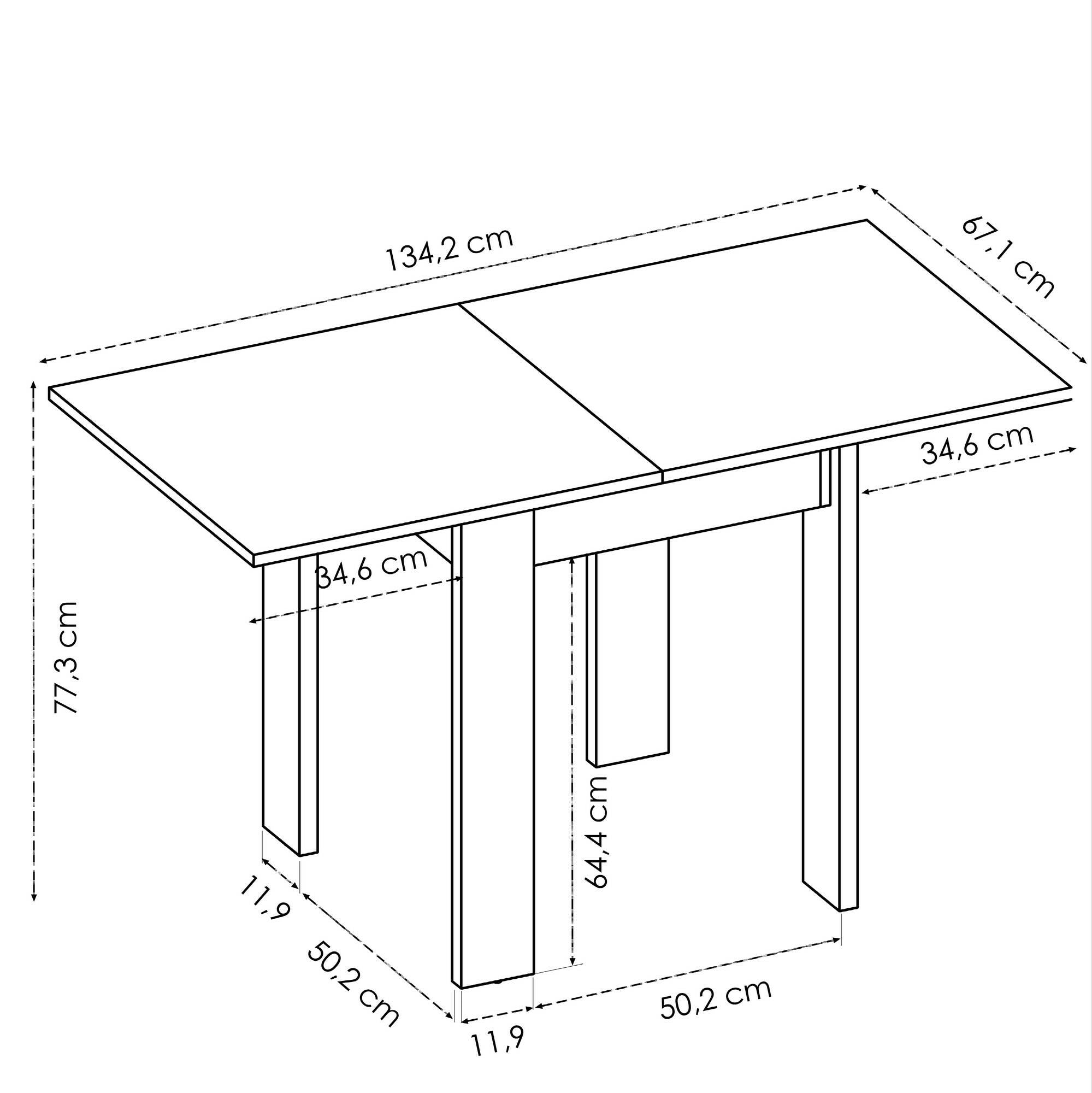 Tavolo allungabile Dbli, Consolle estensibile multiposizione,Tavolo consolle ausiliare pieghevole, 79/134x67h79 cm, Rovere