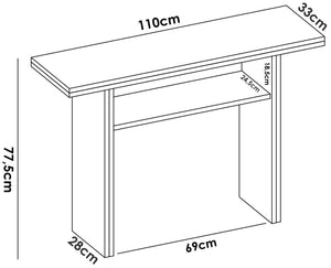 Tavolo allungabile Dmanuel, Consolle estensibile ausiliare multiposizione,Tavolo da pranzo pieghevole con piano abbattibile, 110x33/66h75 cm, Bianco