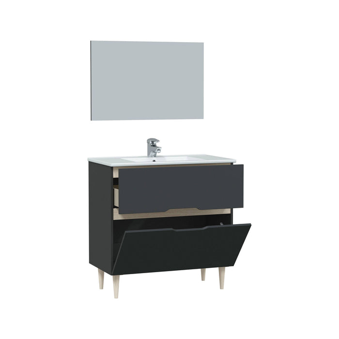 Mobile sottolavabo Dosimhe, Sotto lavabo bagno, Mobiletto da bagno con specchio, Lavabo non incluso, 80x45h80 cm, Antracite e Rovere