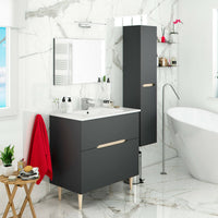 Mobile sottolavabo Dosimhe, Sotto lavabo bagno, Mobiletto da bagno con specchio, Lavabo non incluso, 80x45h80 cm, Antracite e Rovere