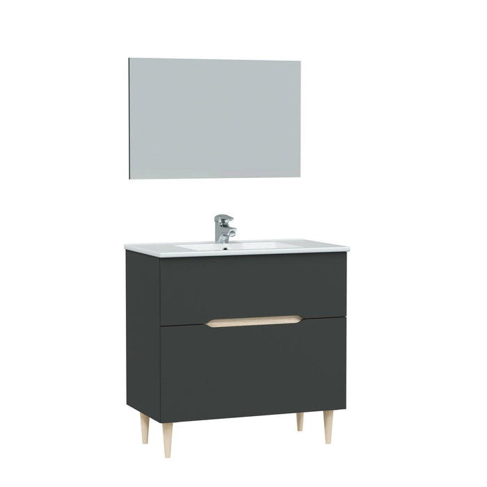 Mobile sottolavabo Dosimhe, Sotto lavabo bagno, Mobiletto da bagno con specchio, Lavabo non incluso, 80x45h80 cm, Antracite e Rovere