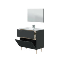 Mobile sottolavabo Dosimhe, Sotto lavabo bagno, Mobiletto da bagno con specchio, Lavabo non incluso, 80x45h80 cm, Antracite e Rovere