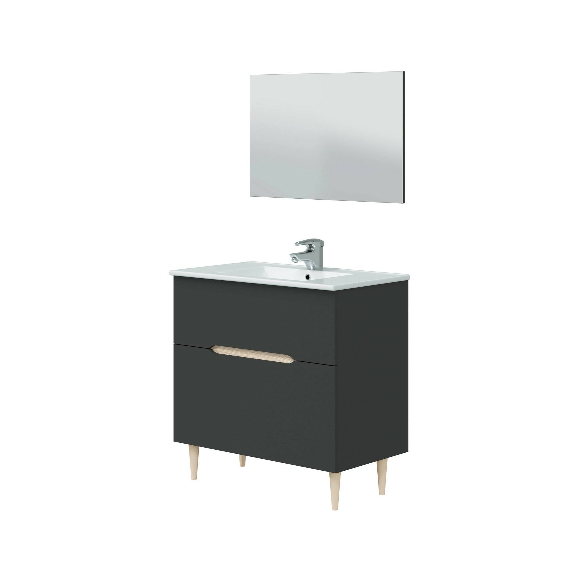 Mobile sottolavabo Dosimhe, Sotto lavabo bagno, Mobiletto da bagno con specchio, Lavabo non incluso, 80x45h80 cm, Antracite e Rovere