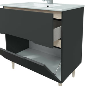 Mobile sottolavabo Dosimhe, Sotto lavabo bagno, Mobiletto da bagno con specchio, Lavabo non incluso, 80x45h80 cm, Antracite e Rovere