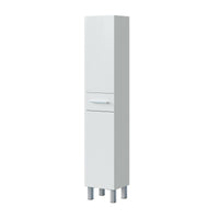 Colonna bagno Dokerek, Pensile bagno con 2 ante e 1 cassetto, Armadio alto, 35x31h182 cm, Bianco lucido