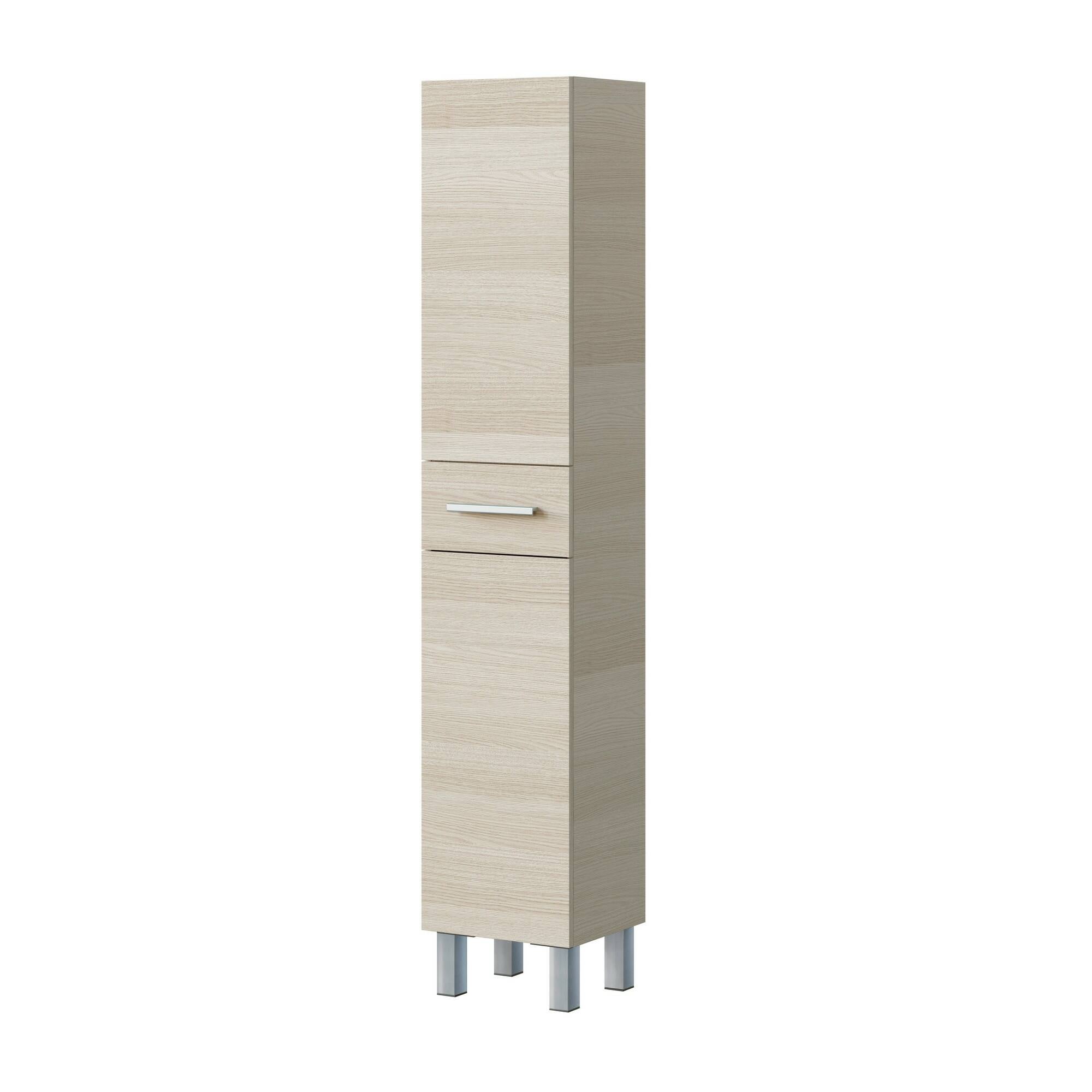 Colonna bagno Dokerek, Pensile bagno con 2 ante e 1 cassetto, Armadio alto, 35x31h182 cm, Rovere