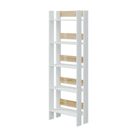 Libreria Dnist, Scaffale da ufficio a 5 ripiani, Mobile portalibri, Biblioteca, 57x27h170 cm, Bianco lucido e Rovere