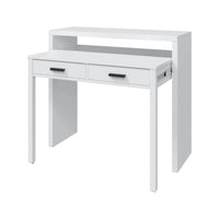 Scrivania Damodi, Scrivania con piano estensibile, Scrittoio porta PC con 2 cassetti, 99x36h88 cm, Bianco lucido e Antracite