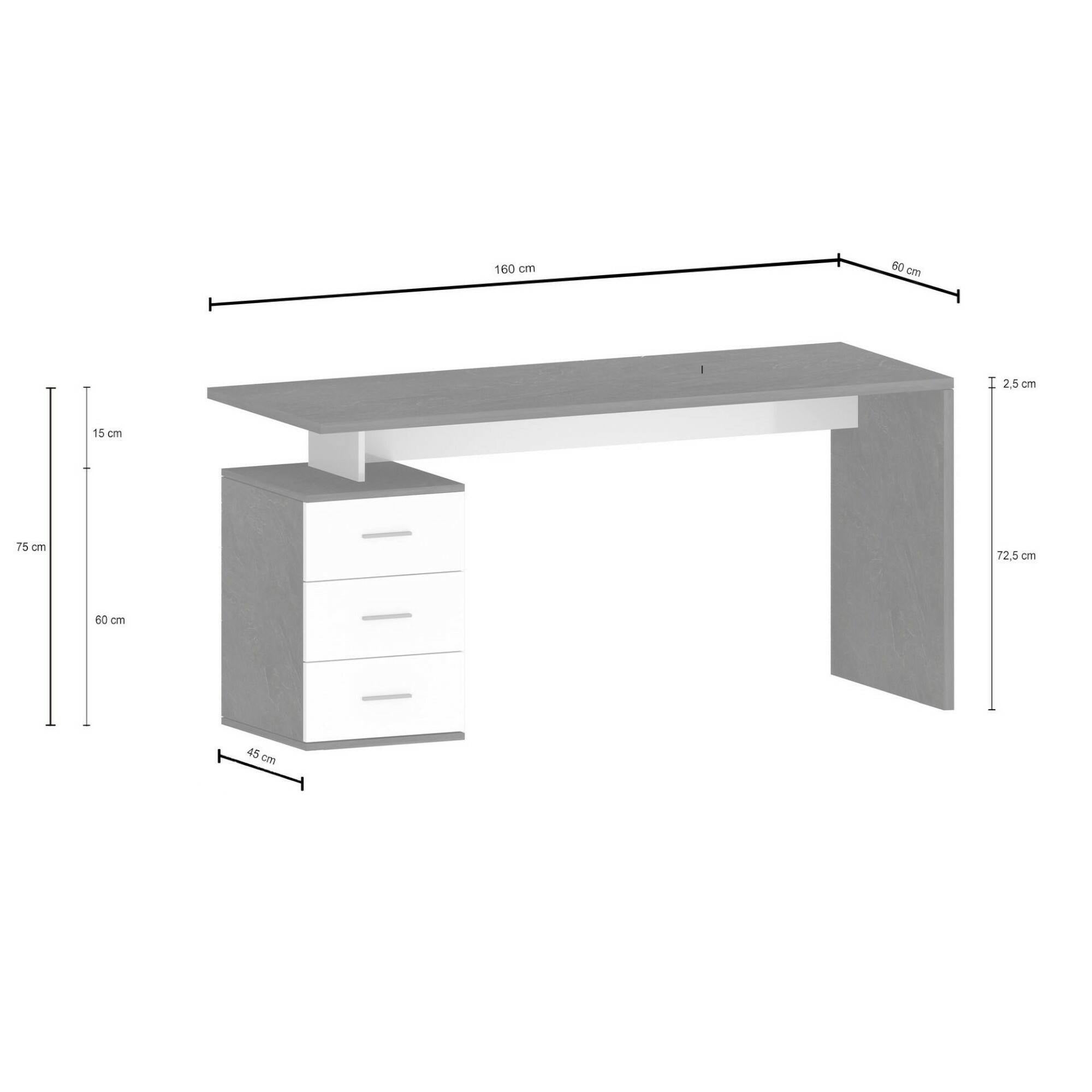 Scrivania Dchiellin, Scrittoio lineare, Scrivania ufficio multiuso, Scrivania salvaspazio multi posizione, 160x60h75 cm, Bianco e Ardesia