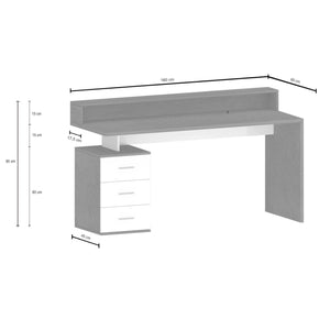 Scrivania Dchiriche, Scrittoio con sopralzo, Scrivania ufficio multiuso, Scrivania salvaspazio multi posizione, 160x60h90 cm, Bianco