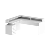 Scrivania Dcerretell, Scrittoio angolare con sopralzo, Scrivania ufficio multiuso, 180x90h160 cm, Bianco