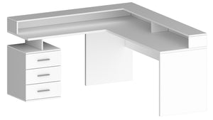 Scrivania Dcerretell, Scrittoio angolare con sopralzo, Scrivania ufficio multiuso, 180x90h160 cm, Bianco