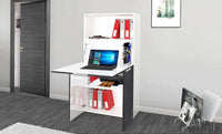 Scrivania Dcambiagh, Mobile multiuso con scaffali e piano da lavoro, Tavolo multiuso per ufficio, Scrivania salvaspazio multi posizione, 100% Made in Italy, cm 70x35h140, Bianco e Ardesia