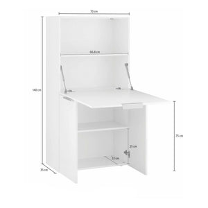 Scrivania Dcambiagh, Mobile multiuso con scaffali e piano da lavoro, Tavolo multiuso per ufficio, Scrivania salvaspazio multi posizione, 100% Made in Italy, cm 70x35h140, Bianco e Ardesia