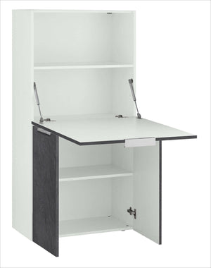 Scrivania Dcambiagh, Mobile multiuso con scaffali e piano da lavoro, Tavolo multiuso per ufficio, Scrivania salvaspazio multi posizione, 100% Made in Italy, cm 70x35h140, Bianco e Ardesia