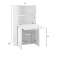 Scrivania Dcallejo, Mobile ad angolo con scaffali e piano da lavoro, Tavolo multiuso per ufficio, Scrivania salvaspazio, 100% Made in Italy, cm 70x57h140, Bianco e Ardesia