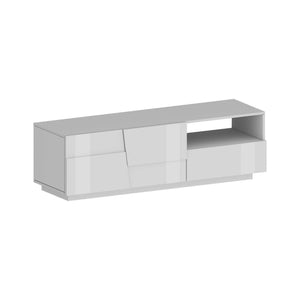 Mobile porta TV Dcoulibal, Credenza bassa da soggiorno con 2 ante e 1 cassetto, Base porta TV, 150x44h46 cm, Bianco lucido