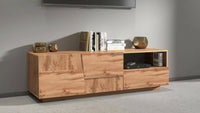 Mobile porta TV Dcoulibal, Credenza bassa da soggiorno con 2 ante e 1 cassetto, Base porta TV, 150x44h46 cm, Rovere