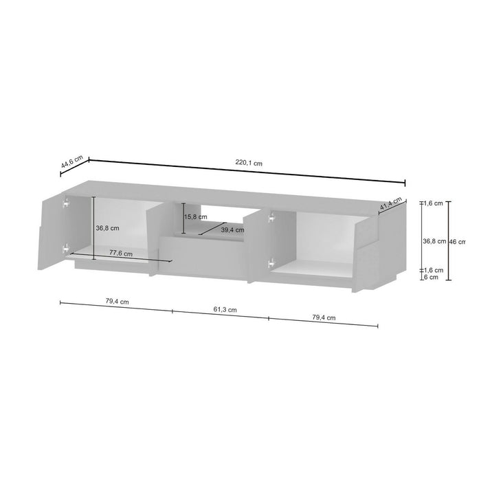 Mobile porta TV Dcortinovi, Credenza bassa da soggiorno con 4 ante e 1 cassetto, Base porta TV, 220x44h46 cm, Rovere