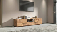 Mobile porta TV Dcortinovi, Credenza bassa da soggiorno con 4 ante e 1 cassetto, Base porta TV, 220x44h46 cm, Rovere