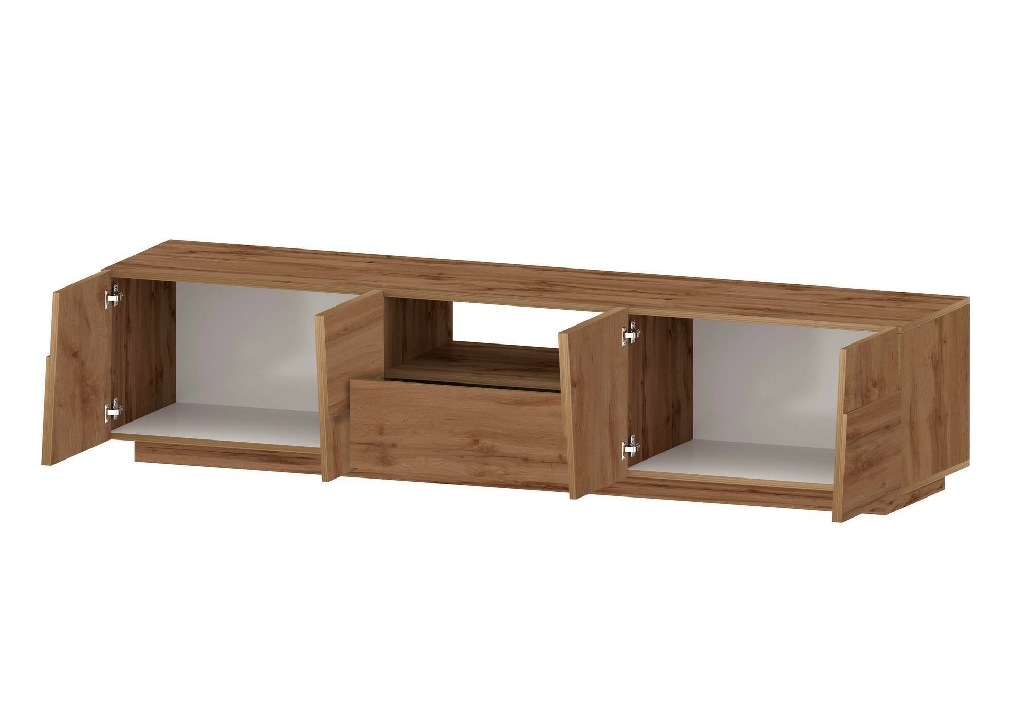 Mobile porta TV Dcortinovi, Credenza bassa da soggiorno con 4 ante e 1 cassetto, Base porta TV, 220x44h46 cm, Rovere