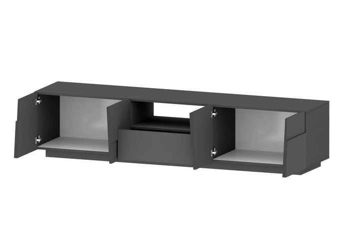 Mobile porta TV Dcortinovi, Credenza bassa da soggiorno con 4 ante e 1 cassetto, Base porta TV, 220x44h46 cm, Antracite