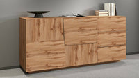 Credenza Ddalessi, Buffet da soggiorno, Madia da salotto con 2 ante e 3 cassetti, 180x44h86 cm, Rovere