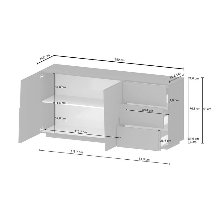 Credenza Ddalessi, Buffet da soggiorno, Madia da salotto con 2 ante e 3 cassetti, 180x44h86 cm, Rovere