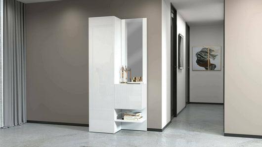 Mobile da ingresso Dcristant, Armadietto multifunzione a 2 ante, Mobile multiuso con specchio, 90x35h190 cm, Bianco