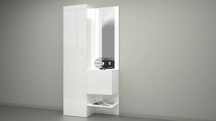 Mobile da ingresso Dcristant, Armadietto multifunzione a 2 ante, Mobile multiuso con specchio, 90x35h190 cm, Bianco