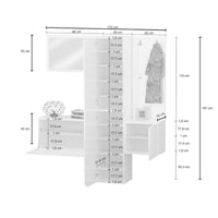 Mobile da ingresso Dcrescenz, Armadietto multifunzione a 3 ante, Appendiabiti da parete con specchio, 170x35h190 cm, Bianco