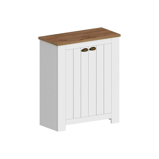 Scarpiera Dcittadin, Porta scarpe salvaspazio a 2 ante, Armadio multifunzione da ingresso, 84x42h100 cm, Bianco e Rovere